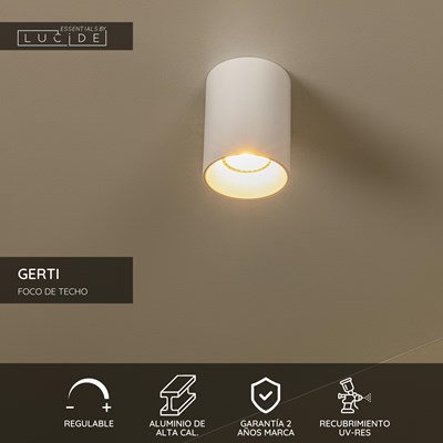 Lucide GERTI - Foco de techo - Ø 8 cm - 1xGU10 - Incluye anillos intercambiables - Blanco - Essential